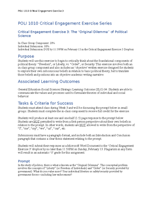 Critical Engagement Exercise 6 - My earliest political memory is the ...