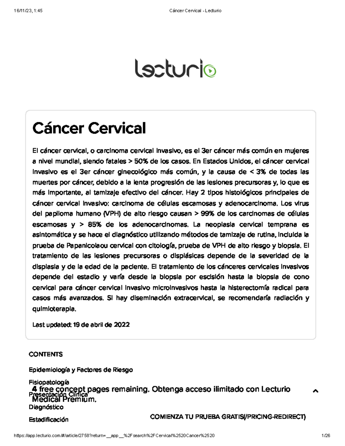 Cáncer Cervical - Lecturio - Cáncer Cervical El Cáncer Cervical, O 