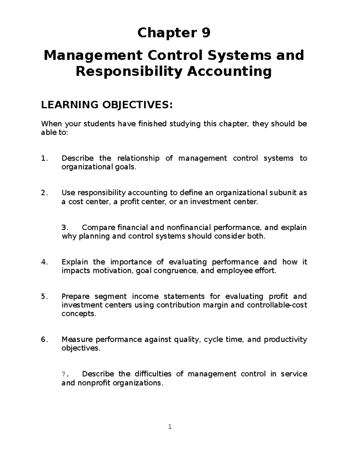 Ch09imaim Accounting Chapter 9 Management Control Systems and