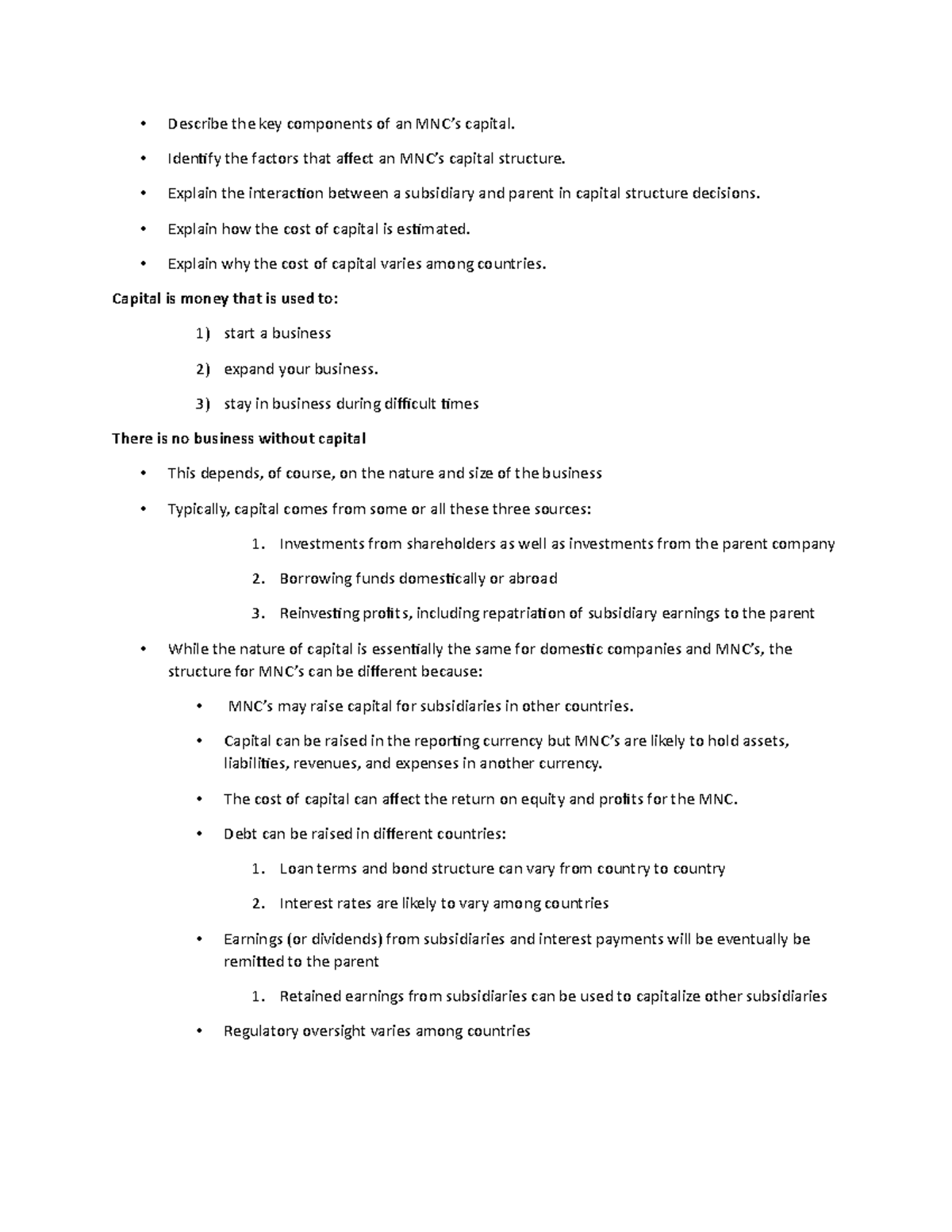 Key components of an MNC - Describe the key components of an MNC’s ...