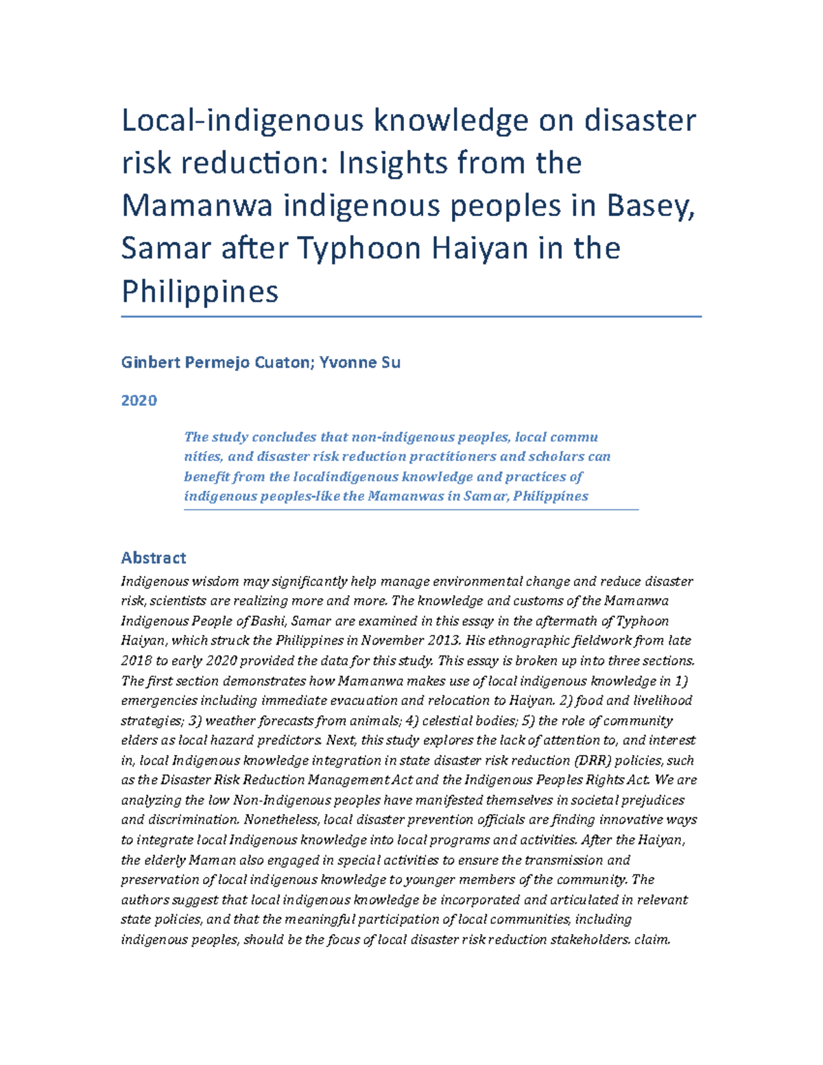 Local indigenous knowledge on disaster risk reduction Insights from the ...