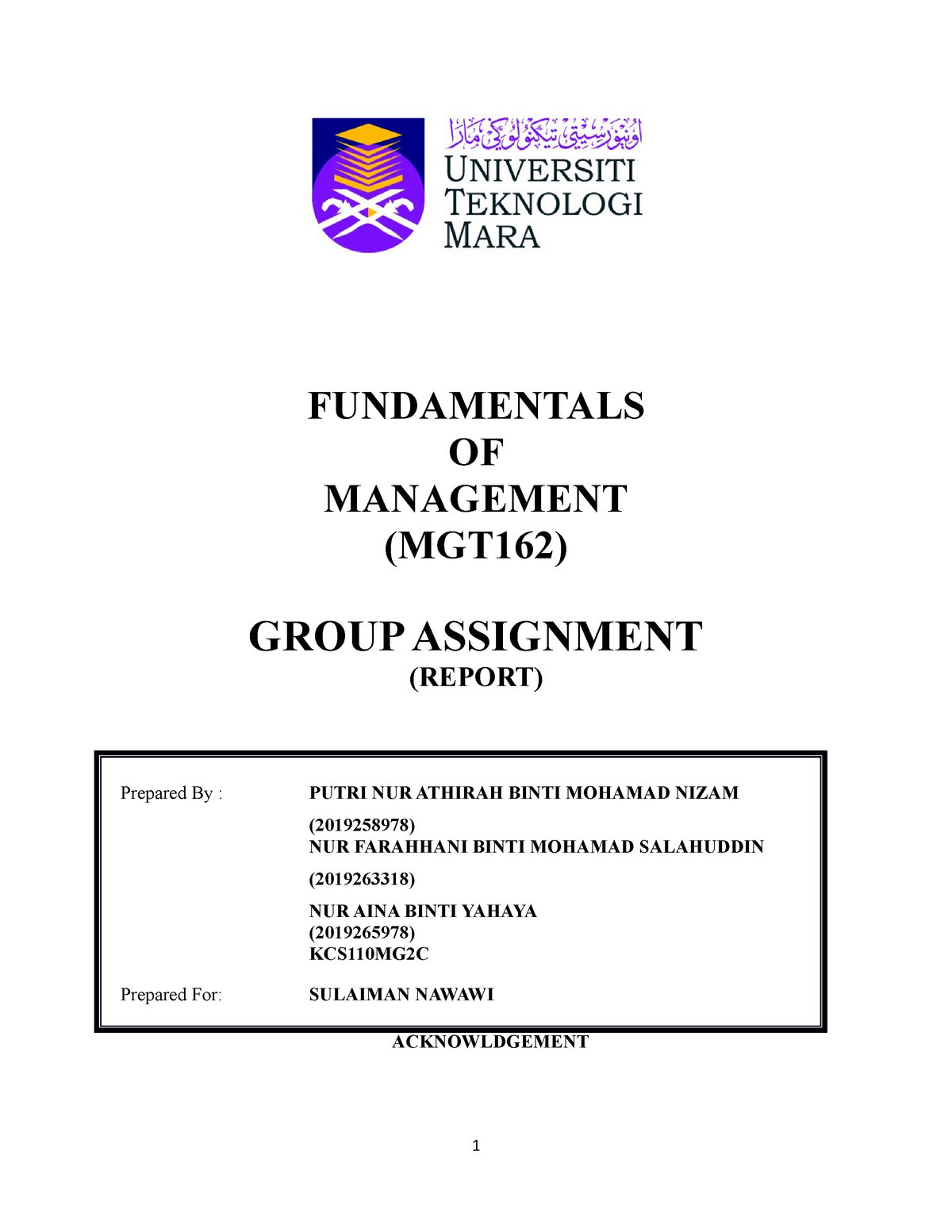 mgt162 group assignment level of management