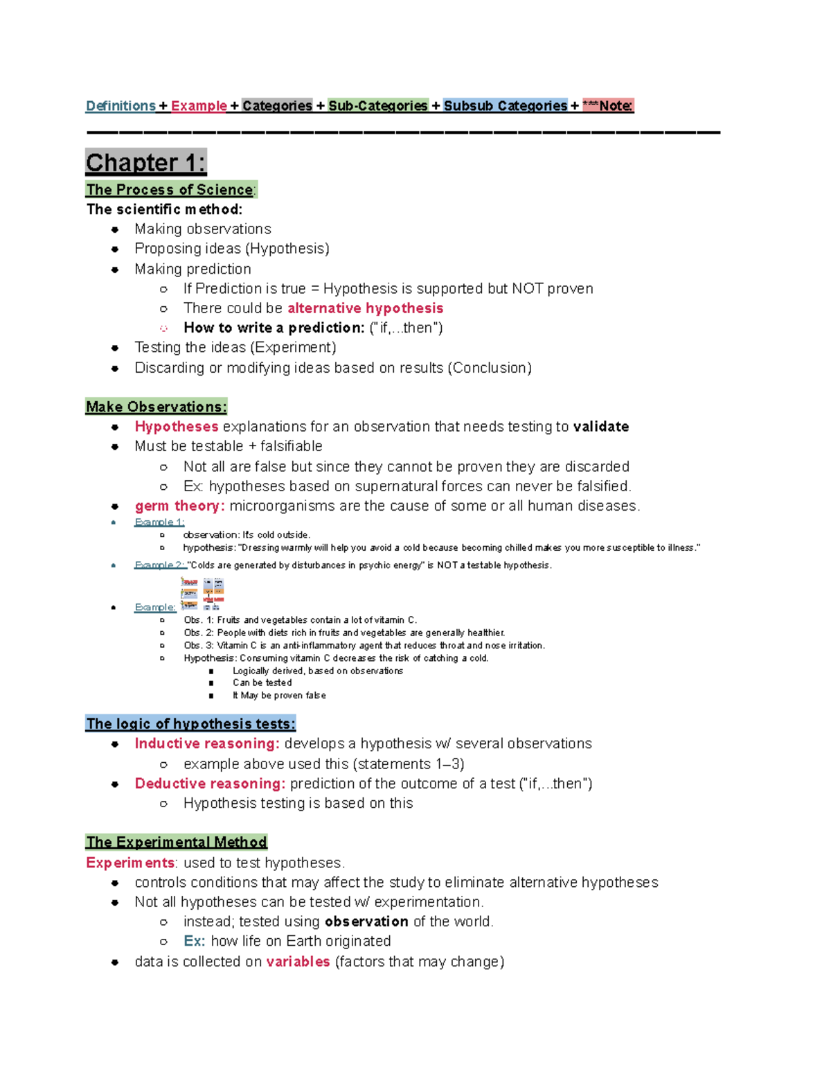 B - Module 1 - Biology Notes - Definitions + Example + Categories + Sub ...