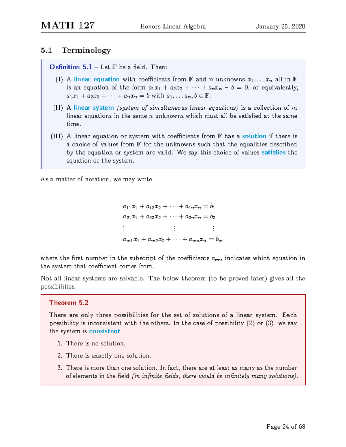 MATH 235-24 - Lecture notes 24 - MATH 127 Honors Linear Algebra January ...