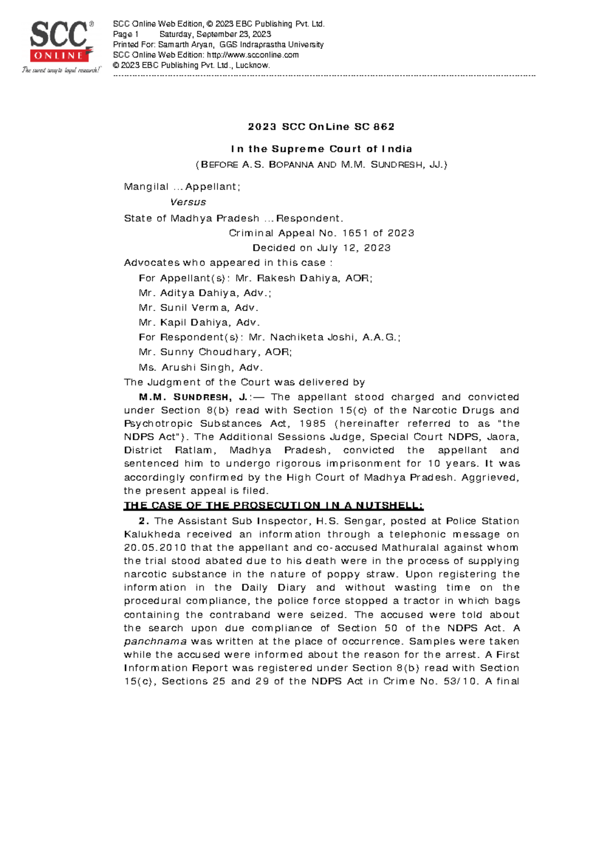 Section 52 ndps, panchnama - 2023 SCC OnLine SC 862 In the Supreme ...