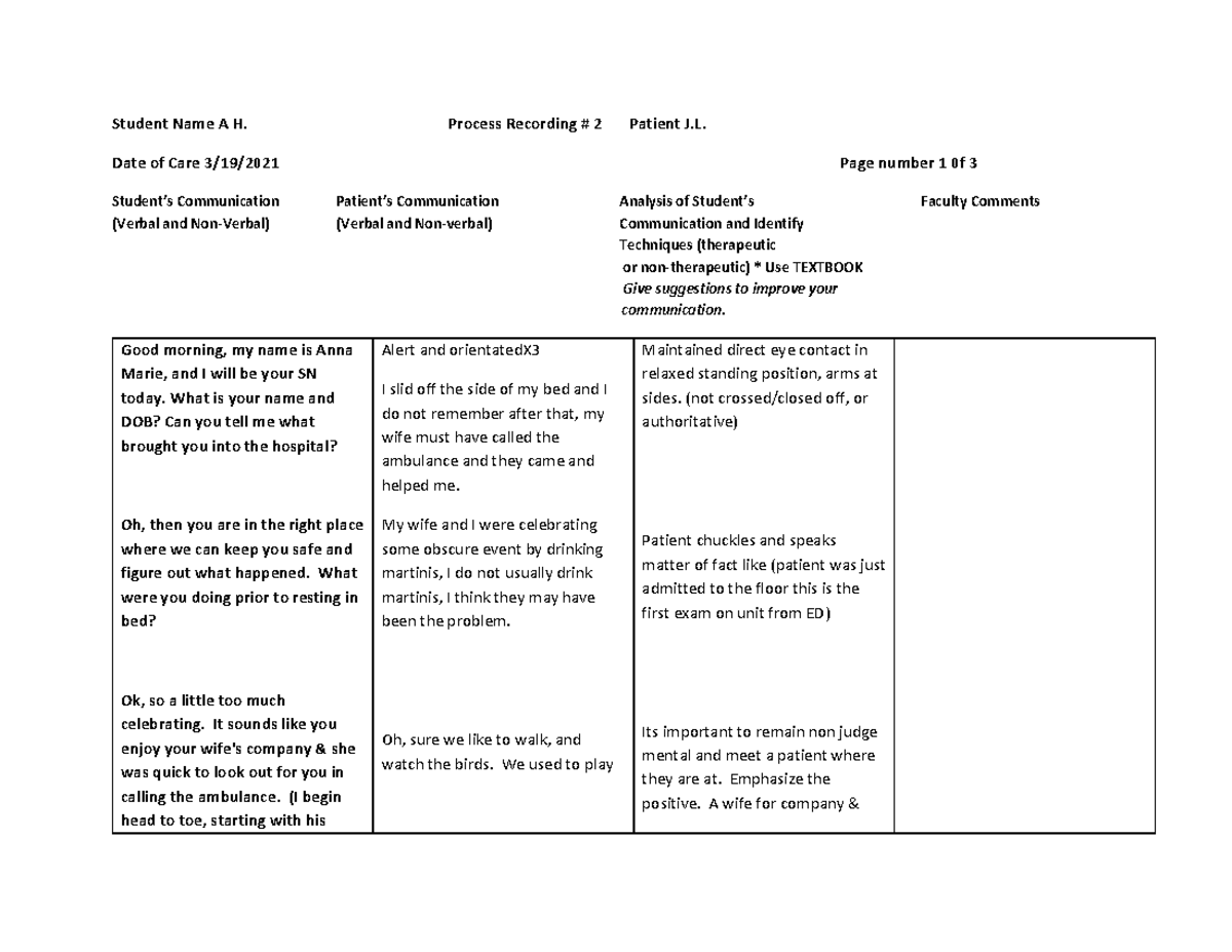 Process recording 031921 JL 3 (2154) - Student Name A H. Process ...