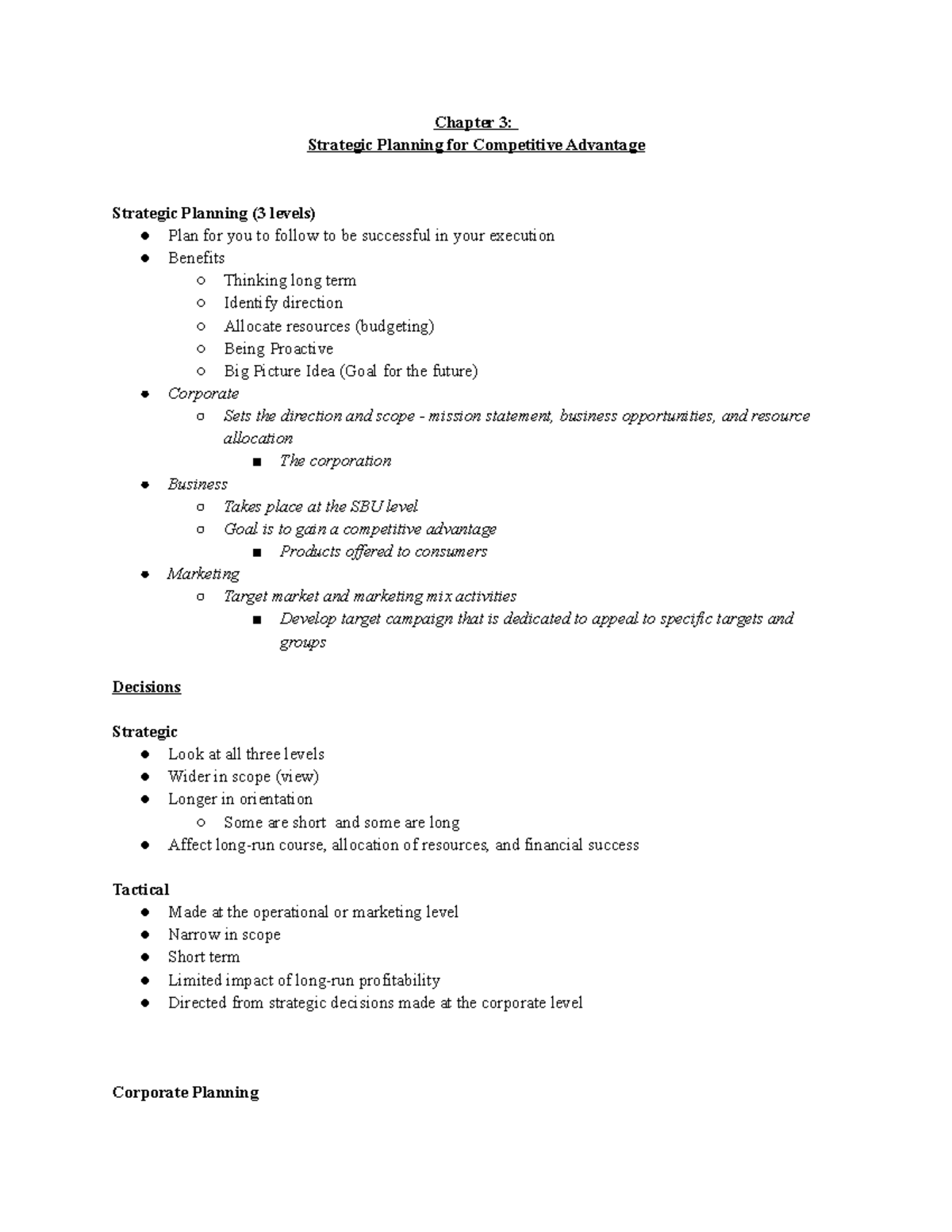 Chapter 3 - Chapter 3: Strategic Planning For Competitive Advantage ...