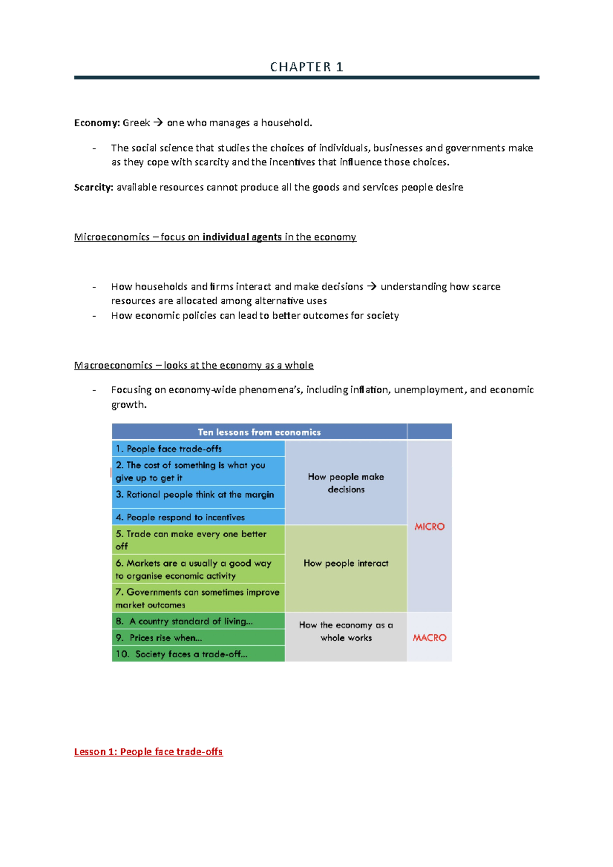 Lecture 1 - Introduction - Principles of Economics Summarised - CHAPTER ...