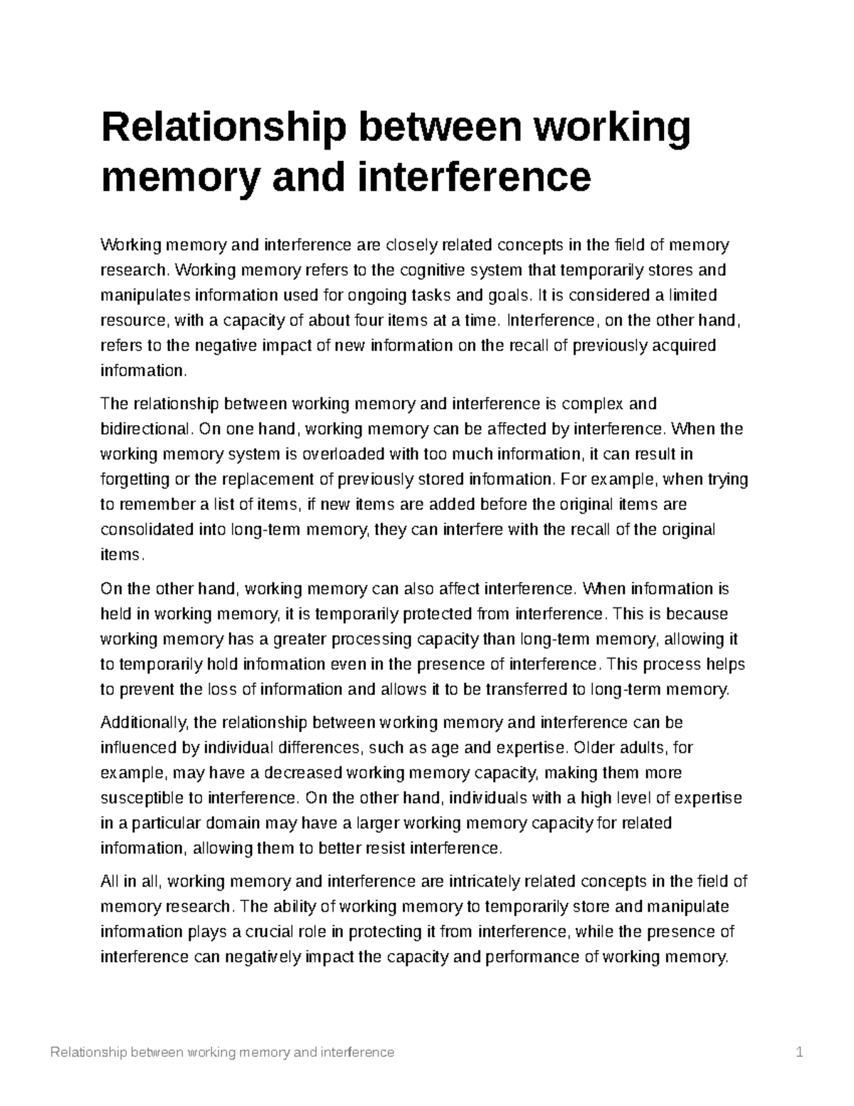 Relationship between working memory and interference - Working memory ...