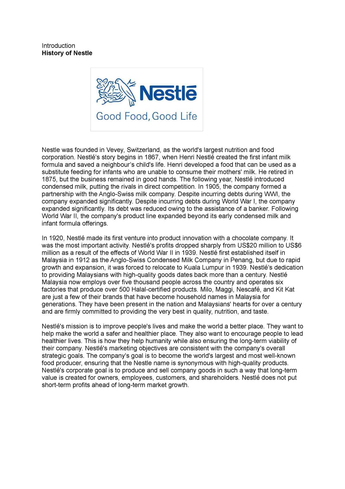 introduction to nestle essay