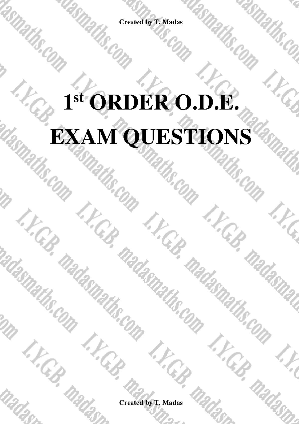 1st Order Differential Equations Exam Questions 1 St Order O Exam