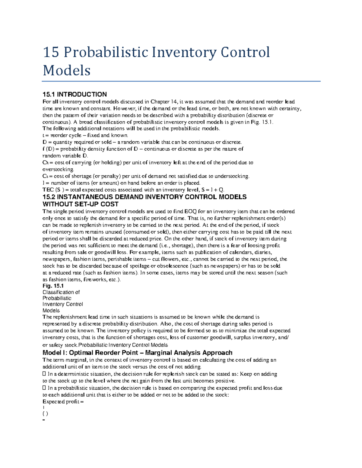 15 Probabilistic Inventory Control Models - However, If The Demand Or ...