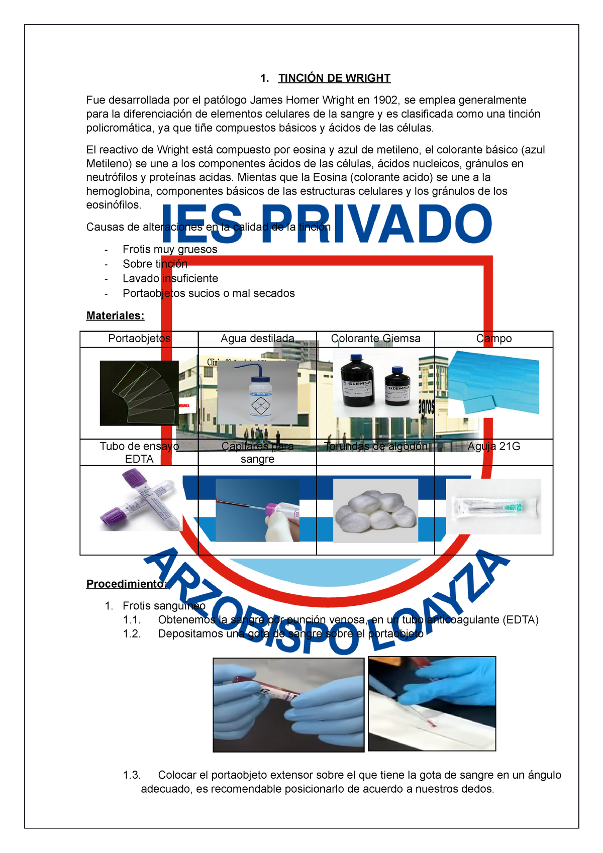 Informe Tincion De Wright - 1. TINCIÓN DE WRIGHT Fue Desarrollada Por ...