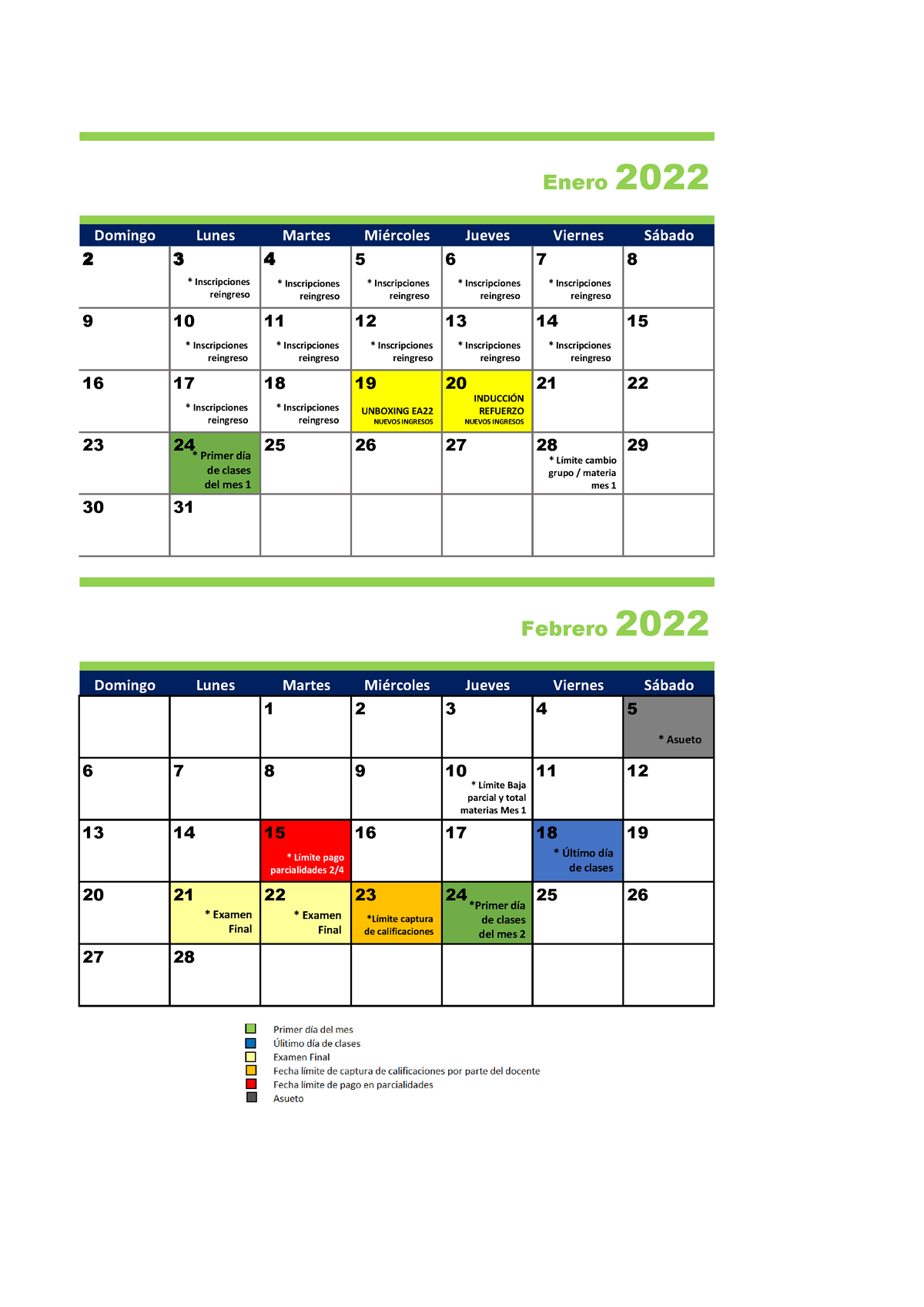 Calendario Tecmilenio Ejecutivo 2022 2 Domingo 3 Lunes 4 Martes 5