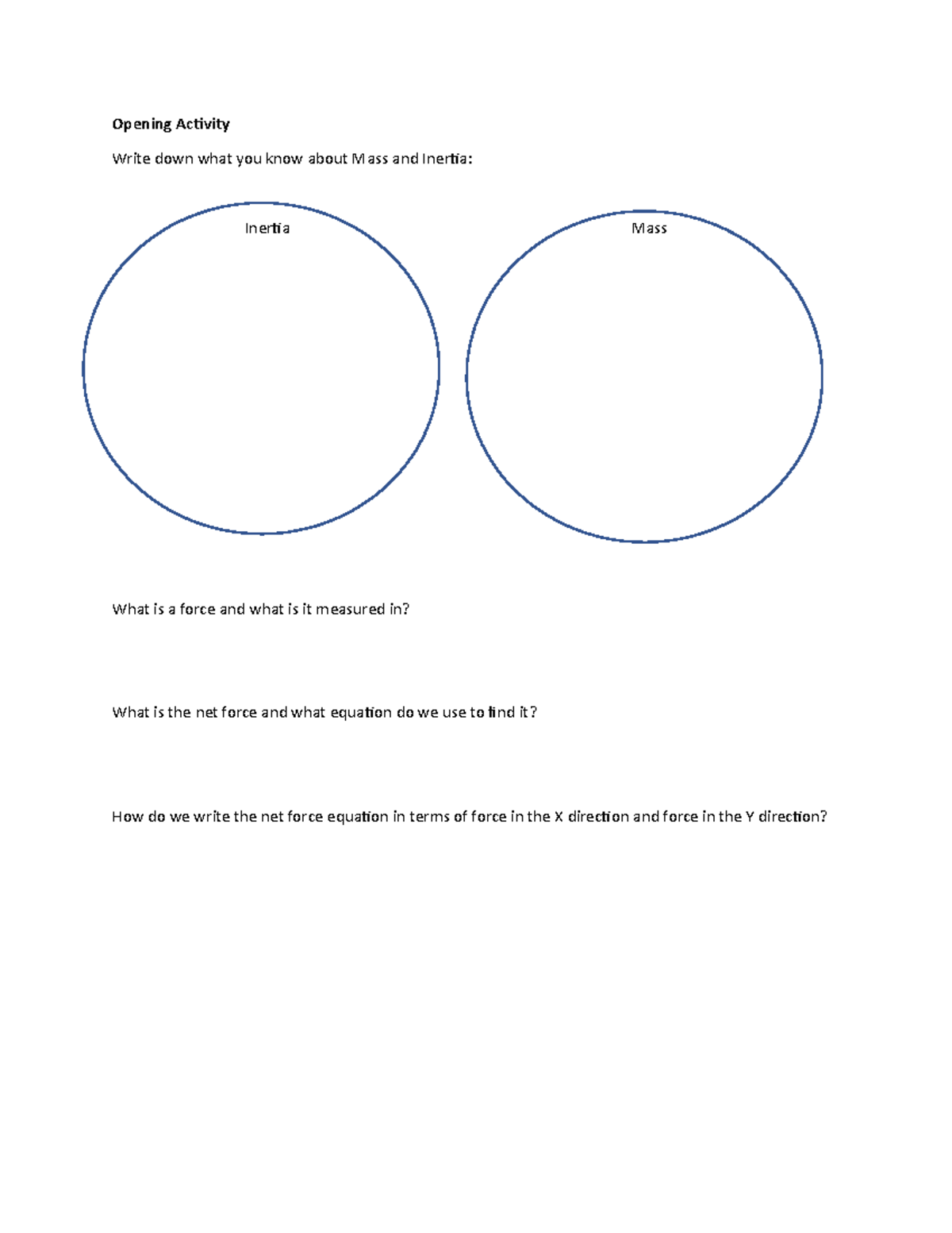 2-4 Worksheet (Chapter 8 Part A) - Opening Activity Write down what you ...