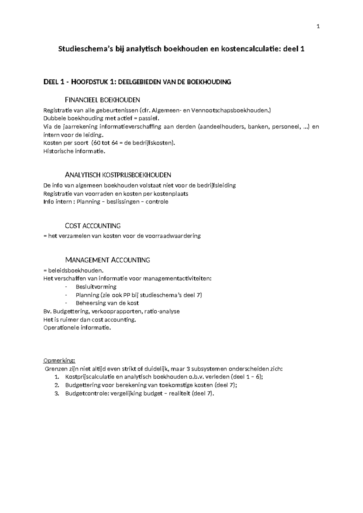 Studieschema deel 1 - cost - Studieschema’s bij analytisch boekhouden ...
