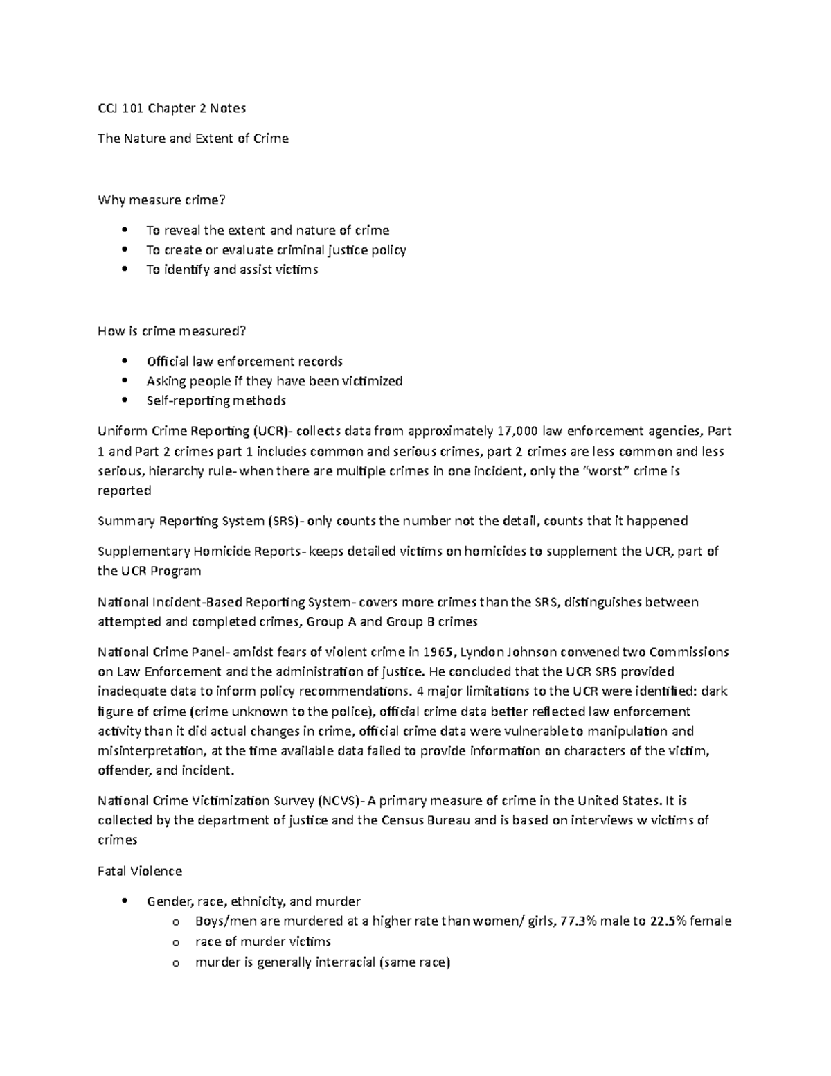 CCJ 101 Chapter 2 Notes - CCJ 101 Chapter 2 Notes The Nature And Extent ...