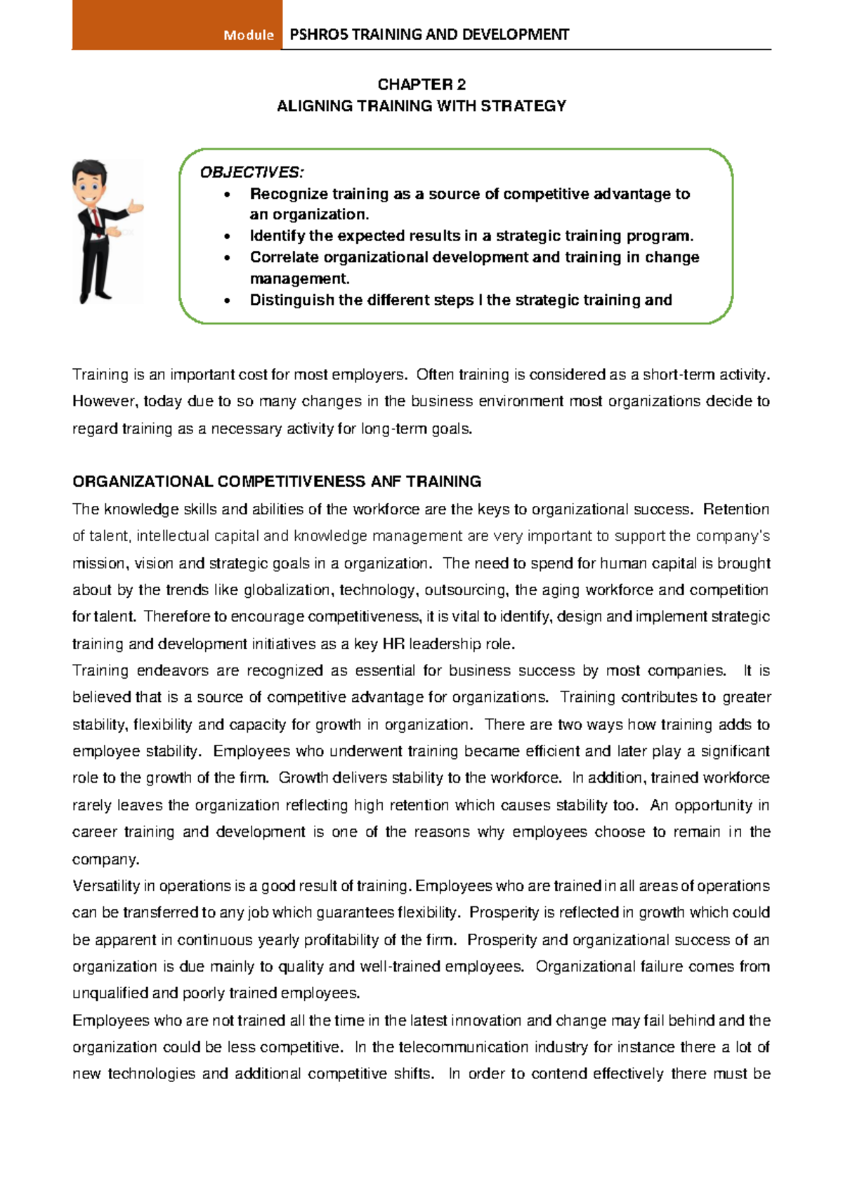 Chapter 2 Aligning Training WITH Strategy - CHAPTER 2 ALIGNING TRAINING ...