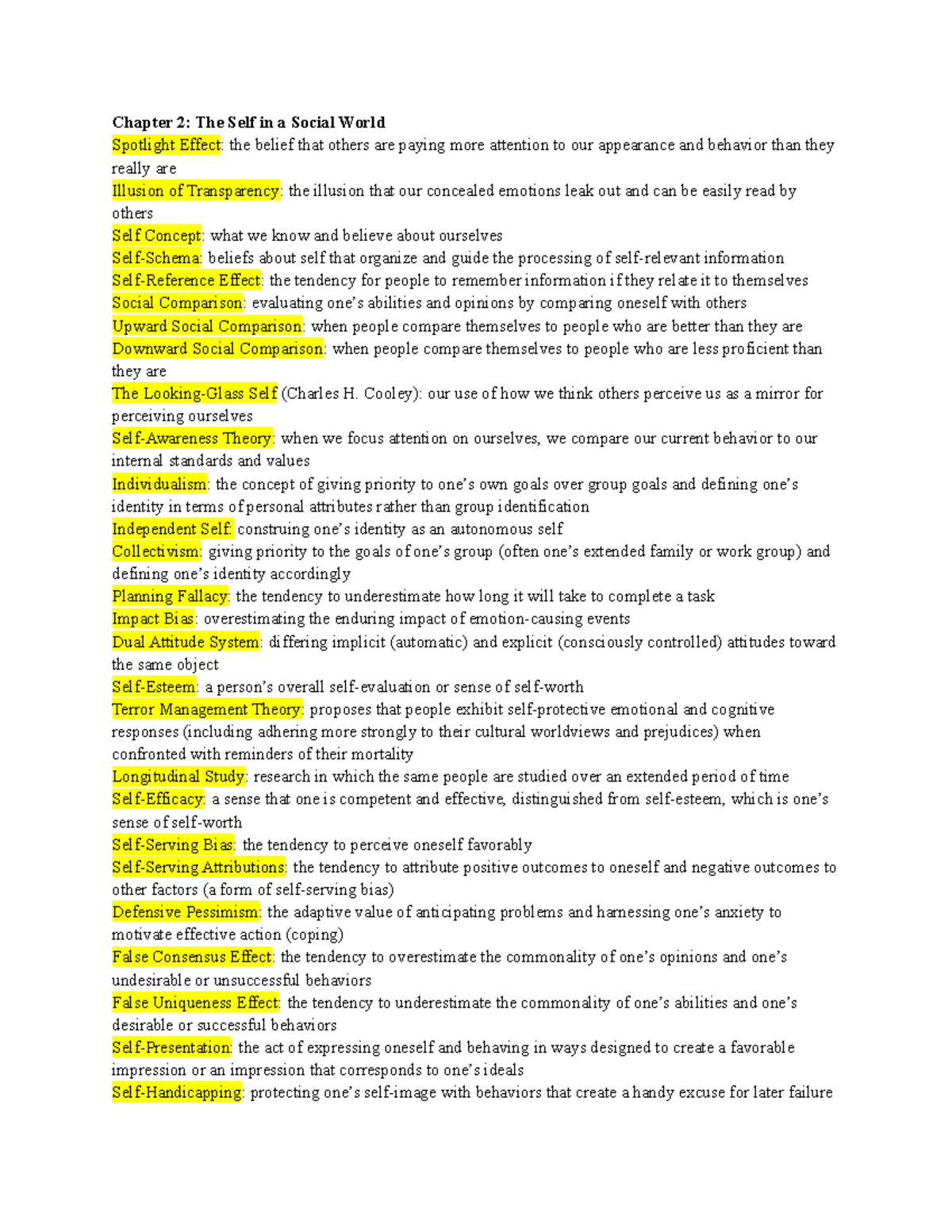 Chapter 2 Vocab - Chapter 2: The Self in a Social World Spotlight ...