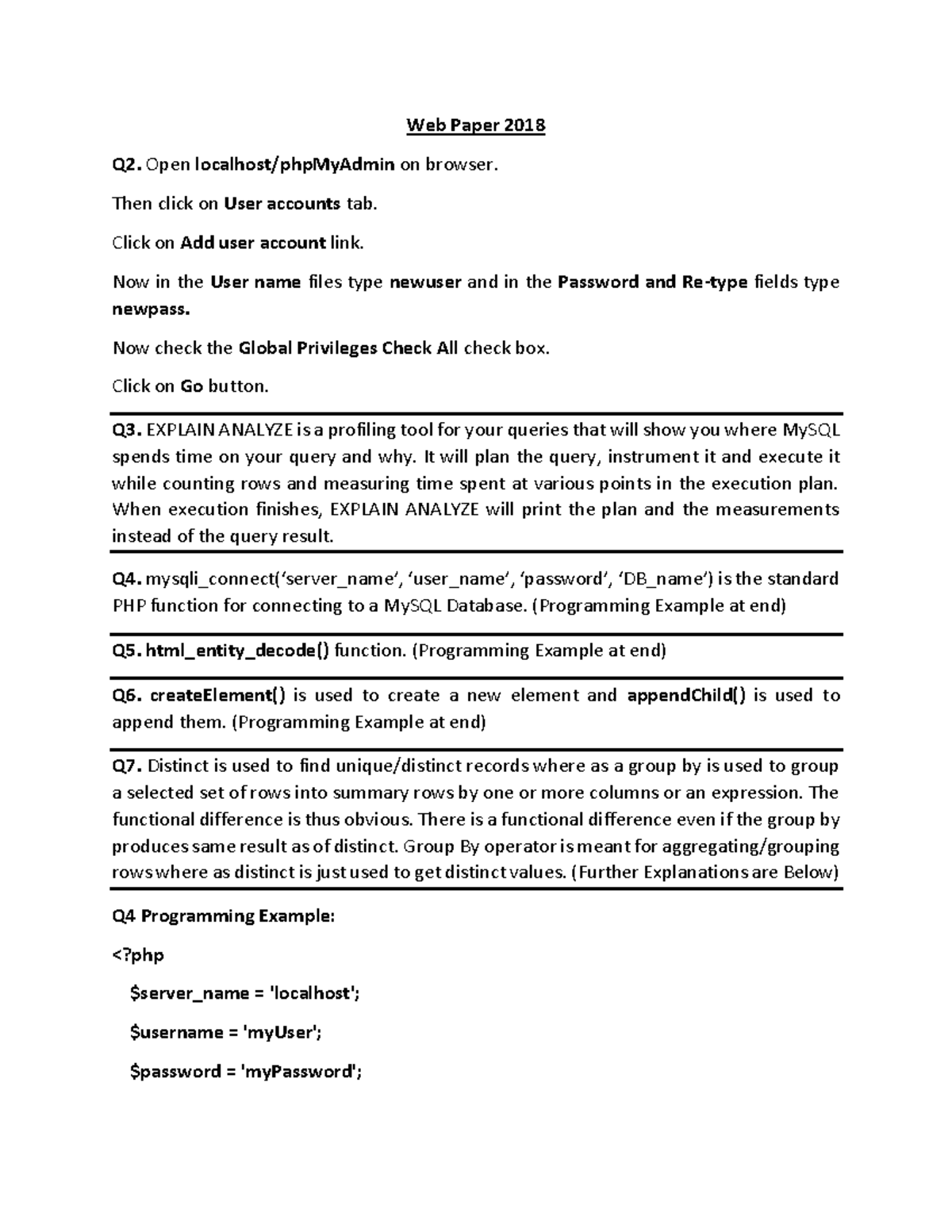 Web Paper 2018 Updated - Web Paper 20 18 Q2. Open localhost/phpMyAdmin ...