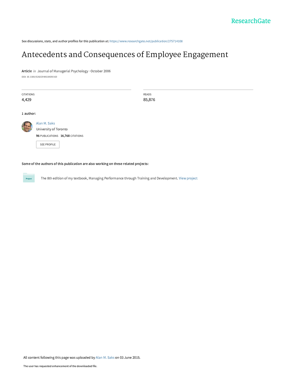 antecedents and consequences of employee engagement a literature review