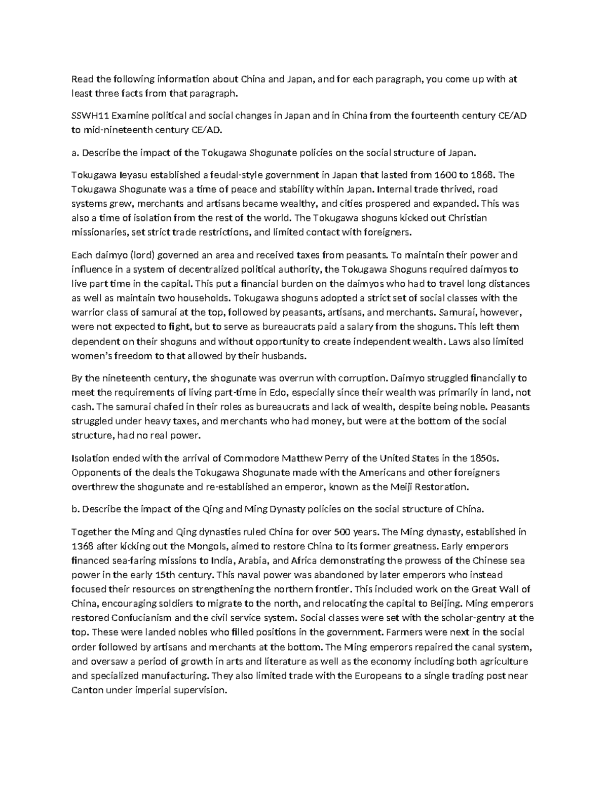 China and Japan (3) - all answers - Read the following information ...