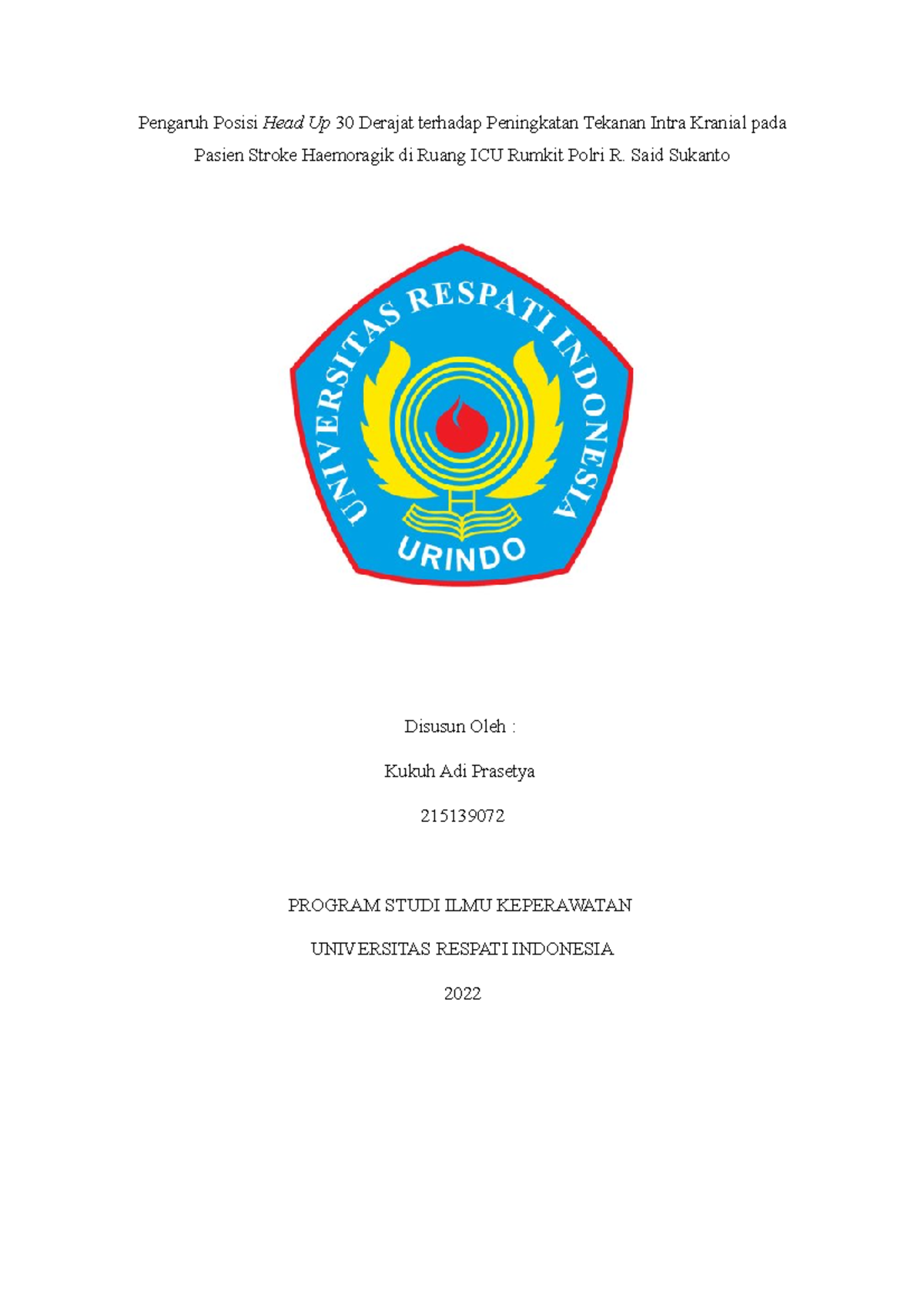 Mini Proposal Pengaruh head up 30 derajat terhadap peningkatan TIK