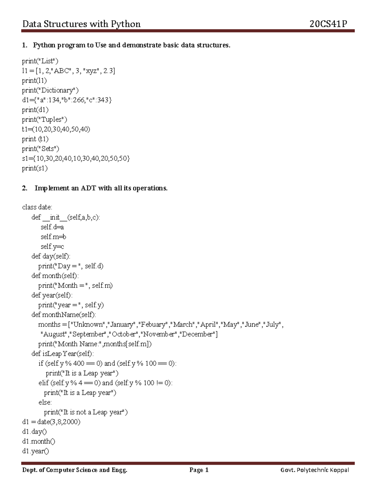 DS WITH Python LAB Programs Final - 1. Python program to Use and ...