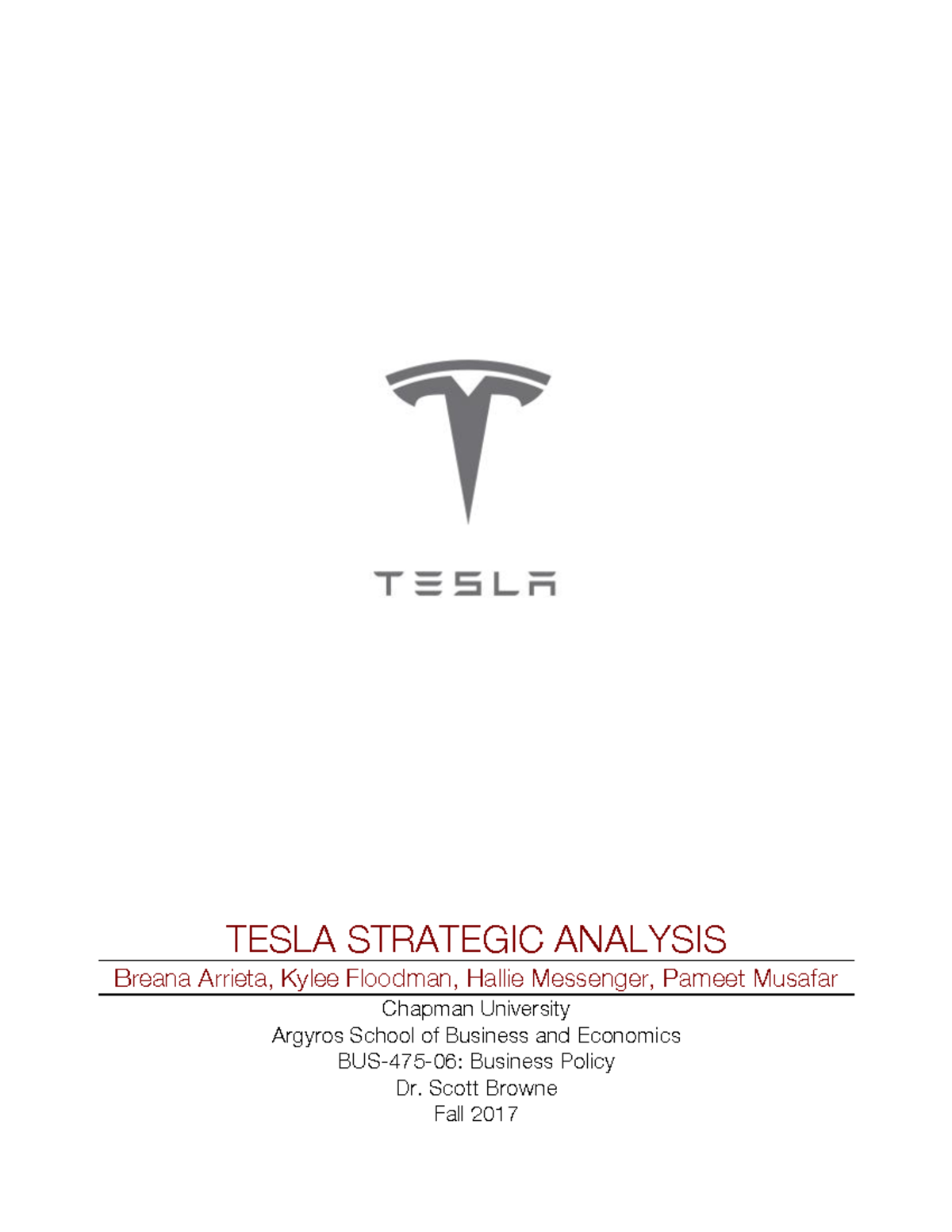 Tesla-strategic-analysis - TESLA STRATEGIC ANALYSIS Breana Arrieta ...