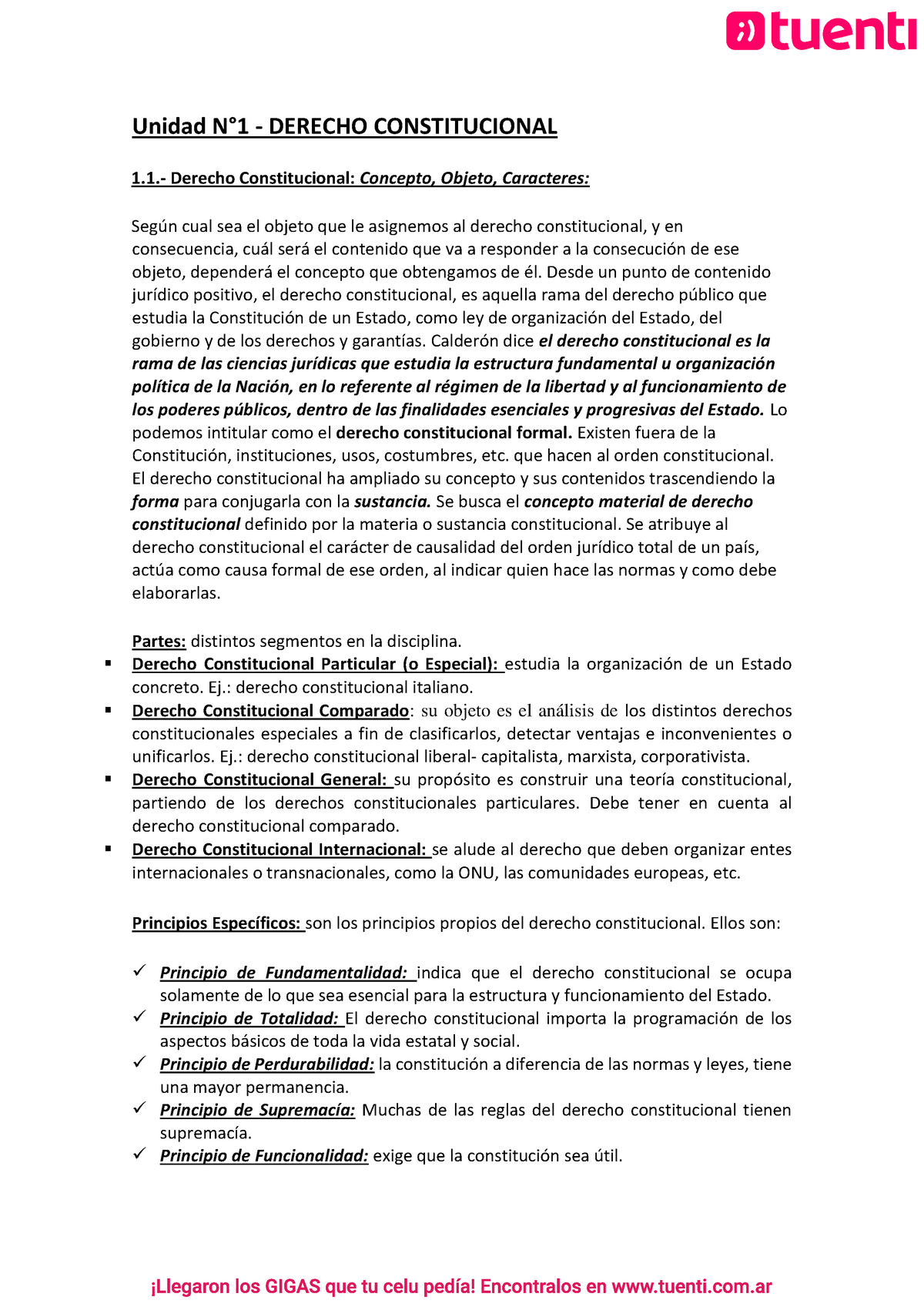 Resumen Parcial 1 - Unidad N°1 - DERECHO CONSTITUCIONAL 1.- Derecho ...