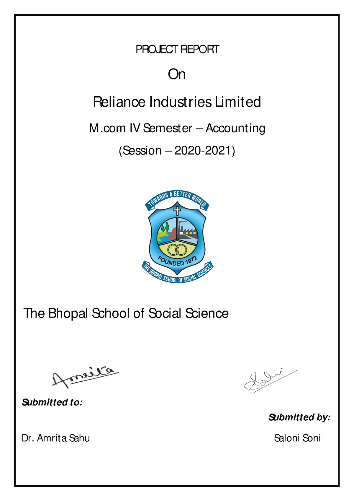 242 Saloni Soni - Practical - PROJECT REPORT On Reliance Industries ...