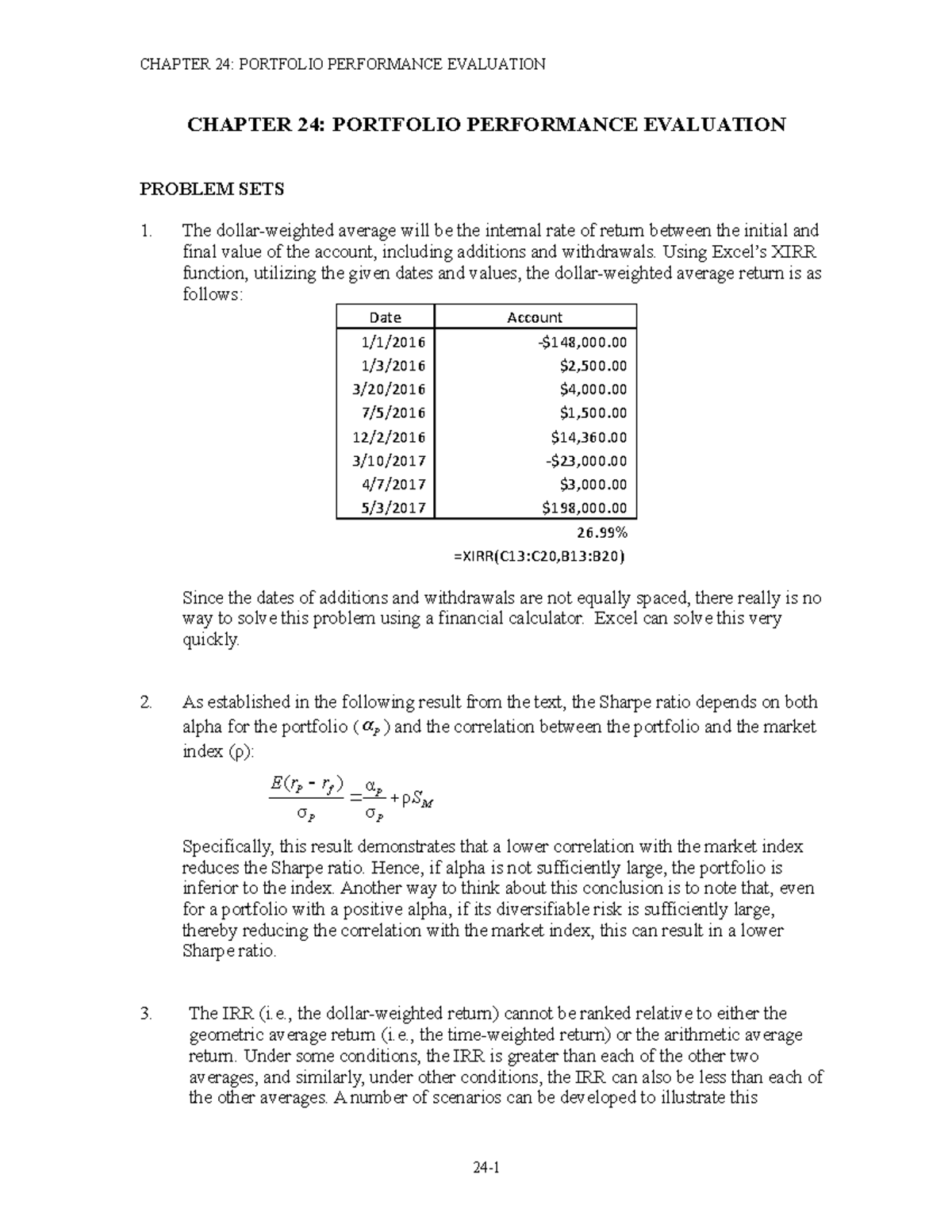 BKM11e Chap 024SMFinal - CHAPTER 24: PORTFOLIO PERFORMANCE EVALUATION ...