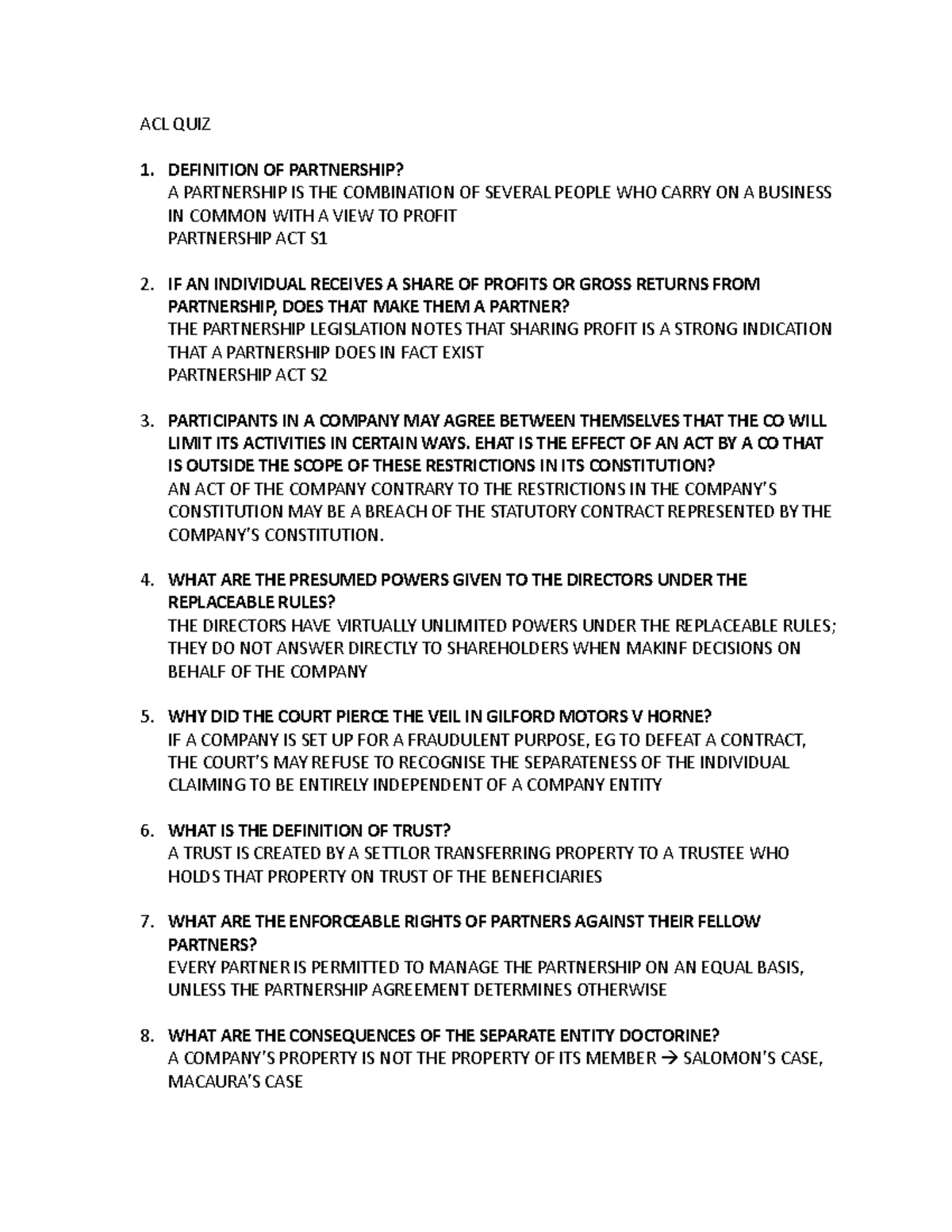 ACL QUIZ acl quiz practice ACL QUIZ 1. DEFINITION OF PARTNERSHIP? A