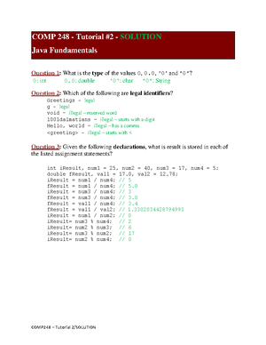 248-Tutorial-02 2 - Extra Coding work sheet - COMP 248 - Tutorial Java ...