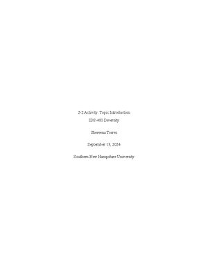 2.2 activity topic introduction - Shereena Torres IDS 400: Applied ...