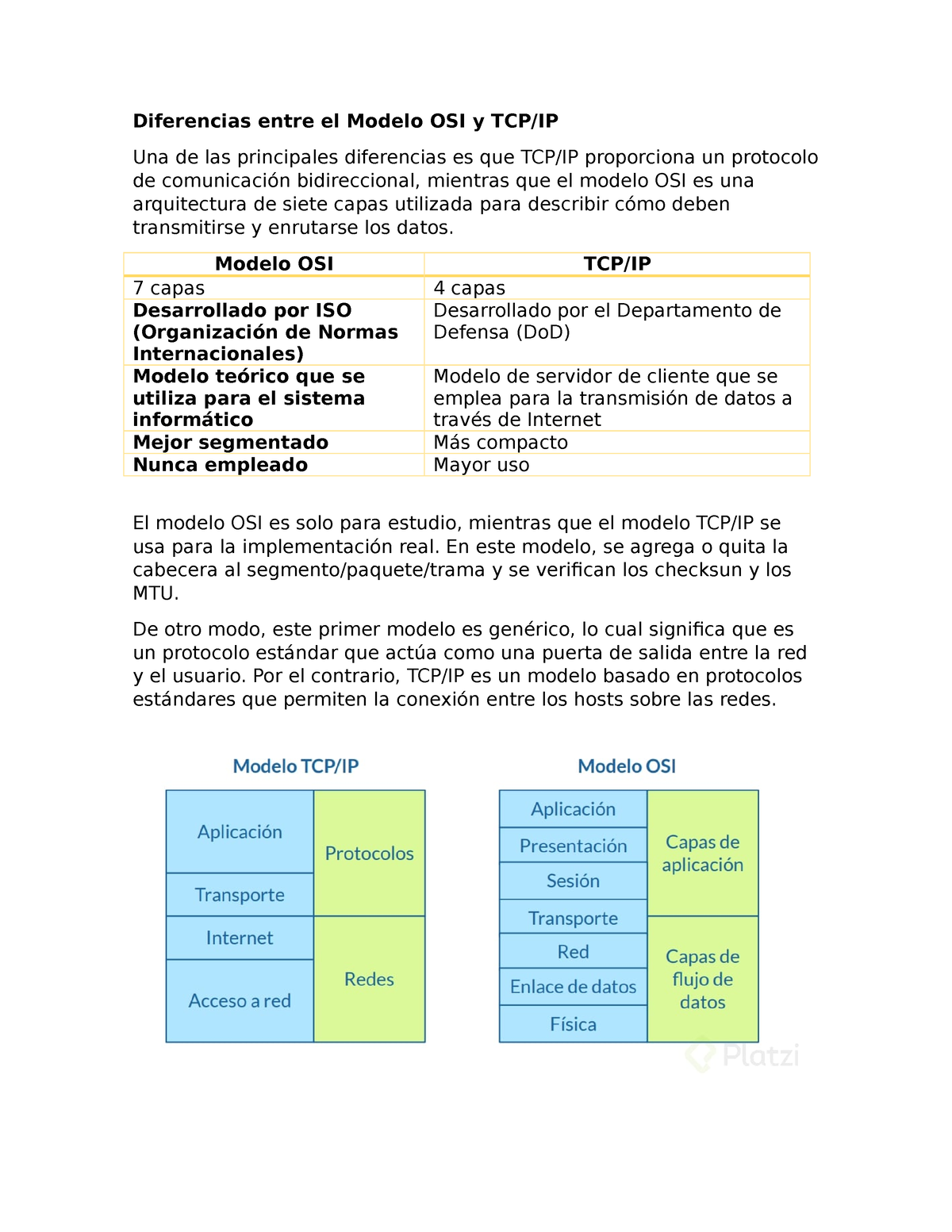 Diferencias entre el Modelo OSI y TCP - Modelo OSI TCP/IP 7 capas 4 capas  Desarrollado por ISO - Studocu