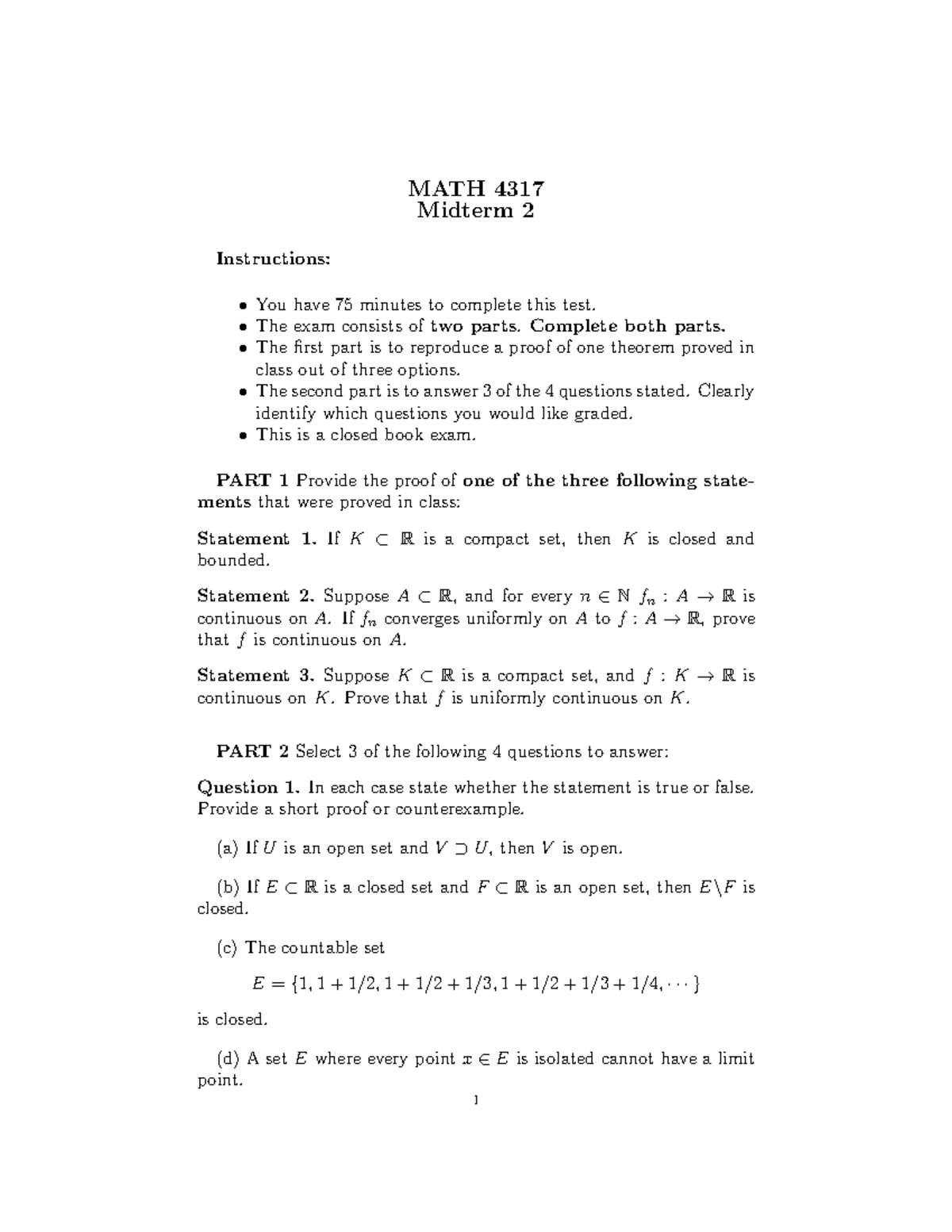 4317Midterm 2Corrected - MATH 4317 Midterm 2 Instructions: You have 75 ...