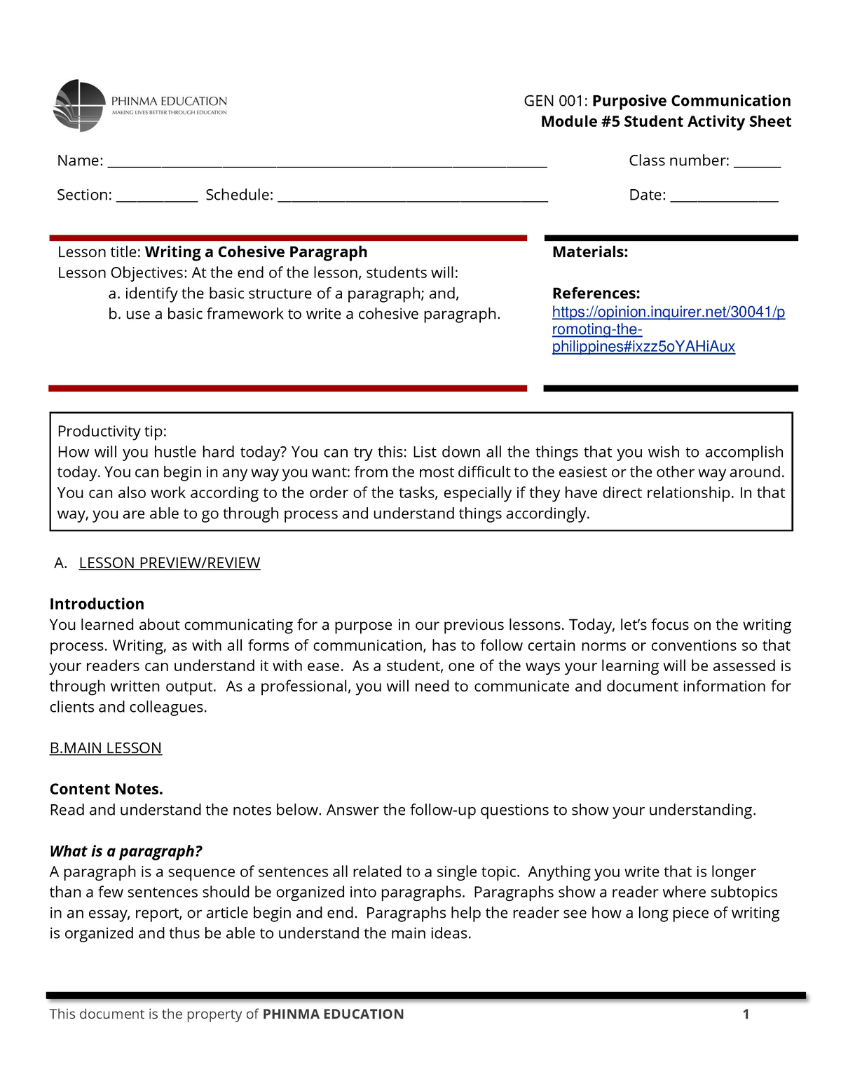 Module-5 - Module - Module # 5 Student Activity Sheet Name: - Studocu