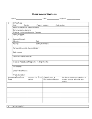 PMH Next Gen SBAR Clinical Judgment Worksheet - PMH Next Gen Clinical ...