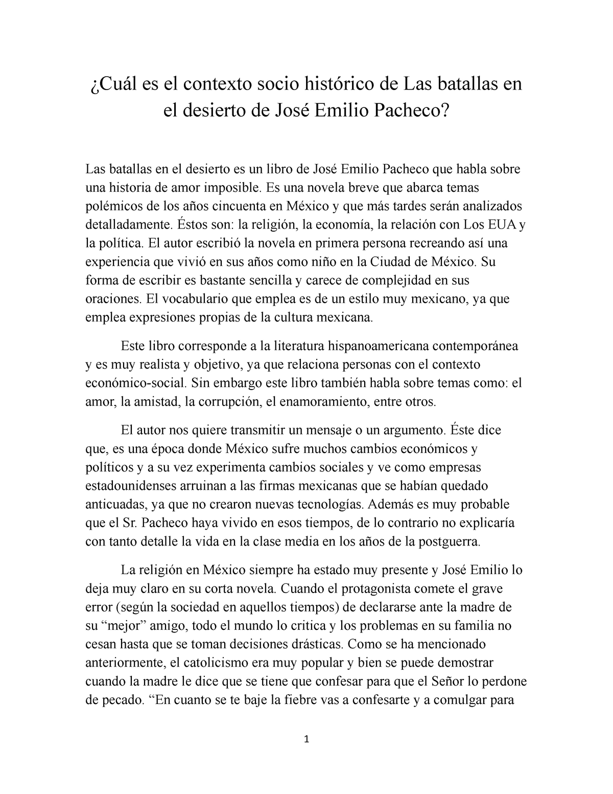 Cuál es el contexto socio histórico de Las batallas en el desierto de José  Emilio Pacheco - es el - Studocu