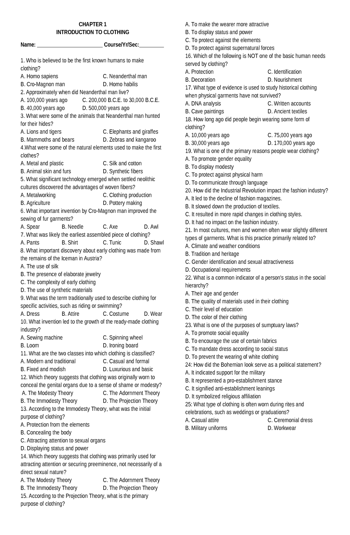 Chapter 1 Long Quiz - BTLED-HE 317 Long Quiz - CHAPTER 1 INTRODUCTION ...