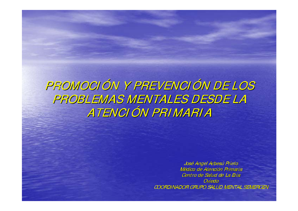 Prevencion Problemas Mentales Atencion Primaria - PROMOCI PROMOCI Ó Ó N ...