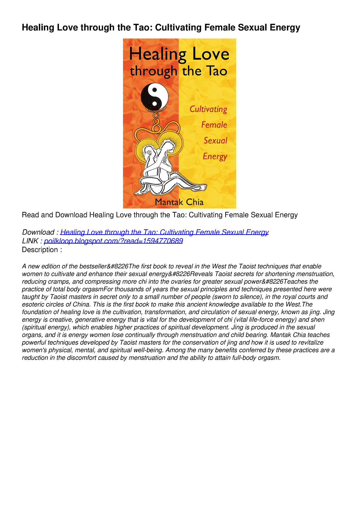 Epub Download Healing Love Through The Tao Cultivating Female Sexual