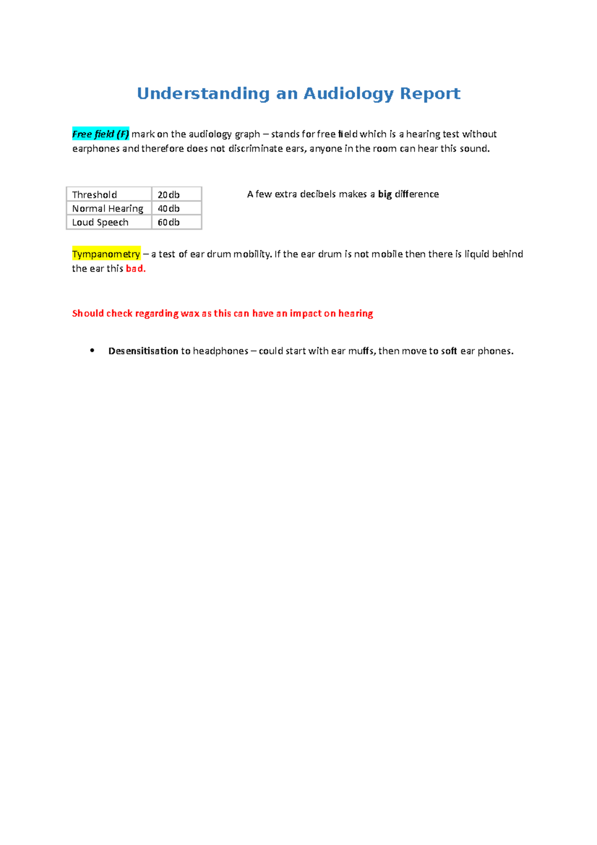 Understanding an Audiology Report Summary Understanding an Audiology