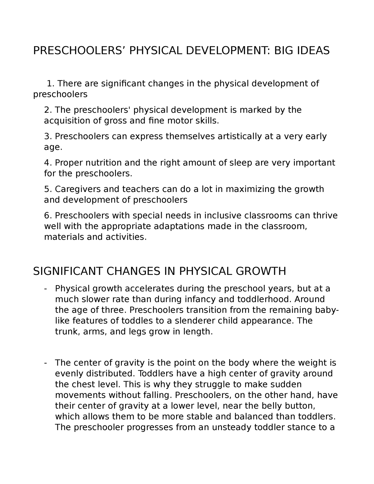 essay about physical development of preschoolers