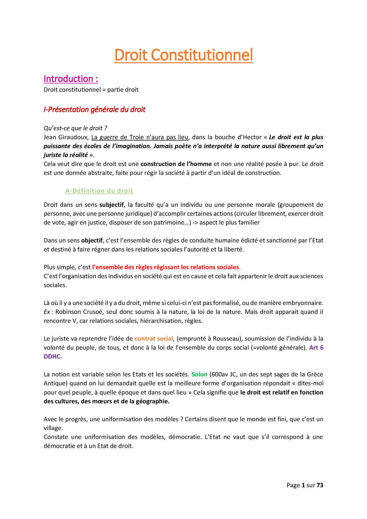 Cours Complet - Droit Constitutionnel Introduction : Droit ...