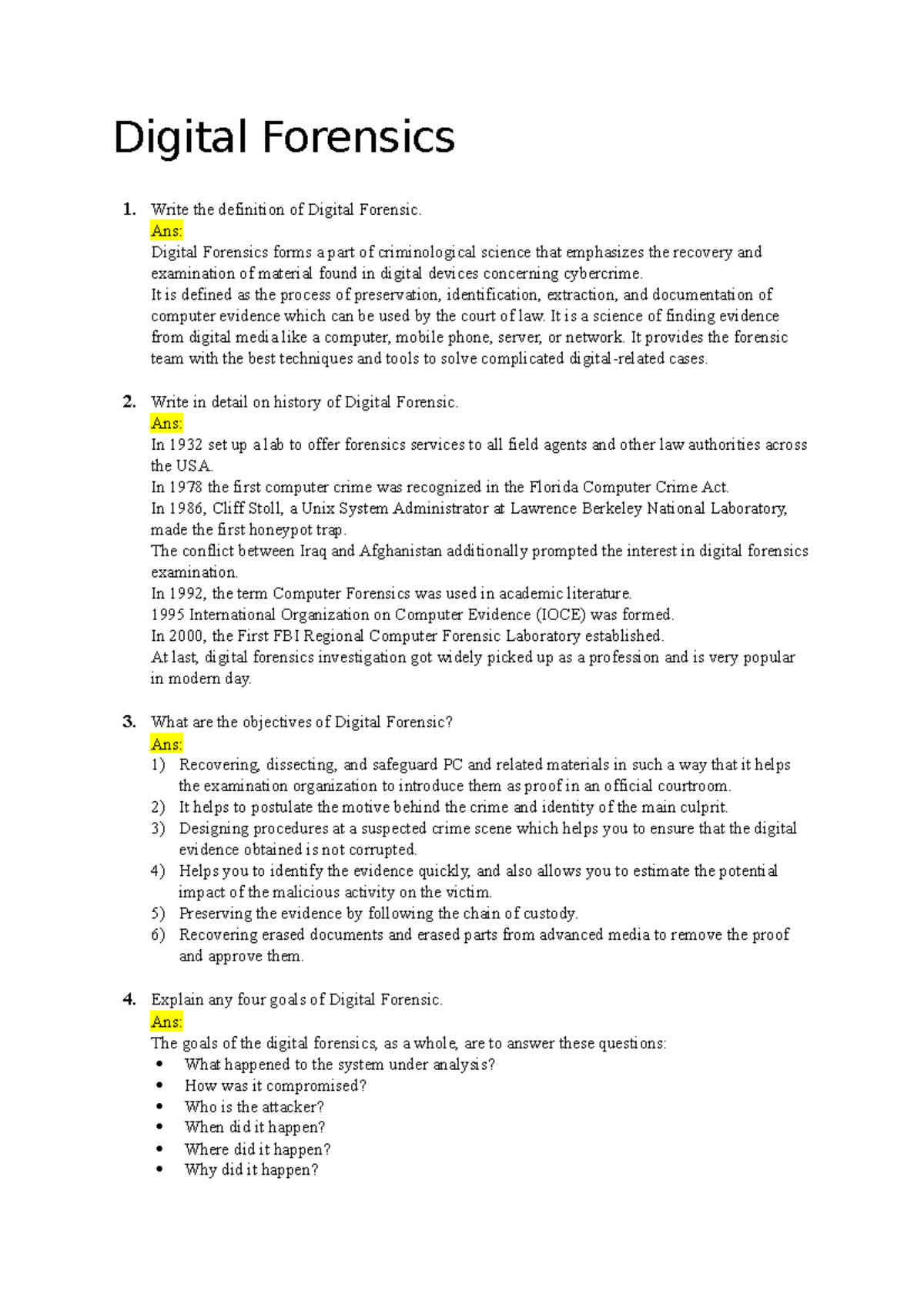 Qb midterm imp questions Digital Forensics 1. Write the definition