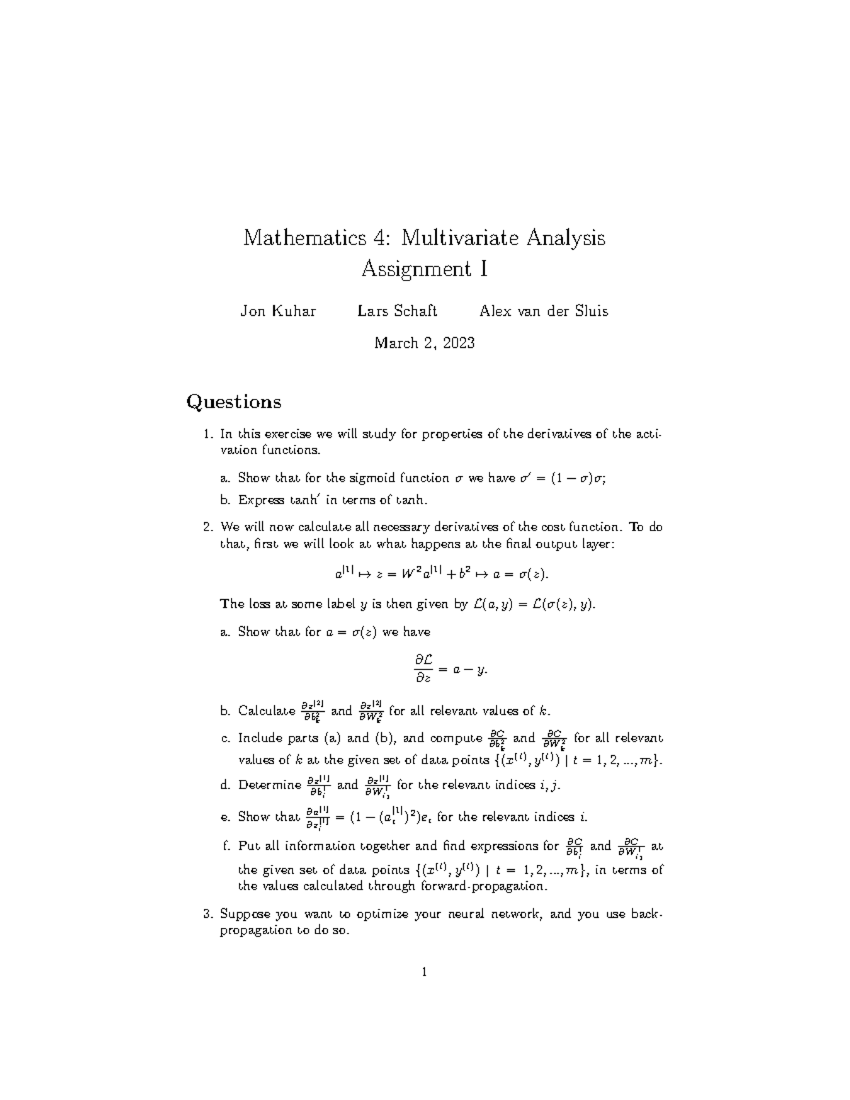 Mathematics 4 Multivariate analysis Assignment 1 - a. Show that for the ...