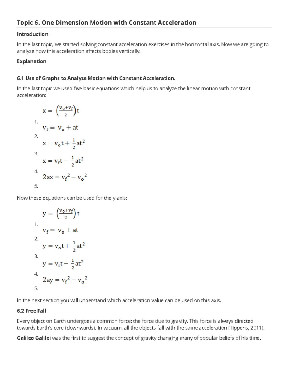 Guía matter 2 - lol - Topic 6. One Dimension Motion with Constant ...