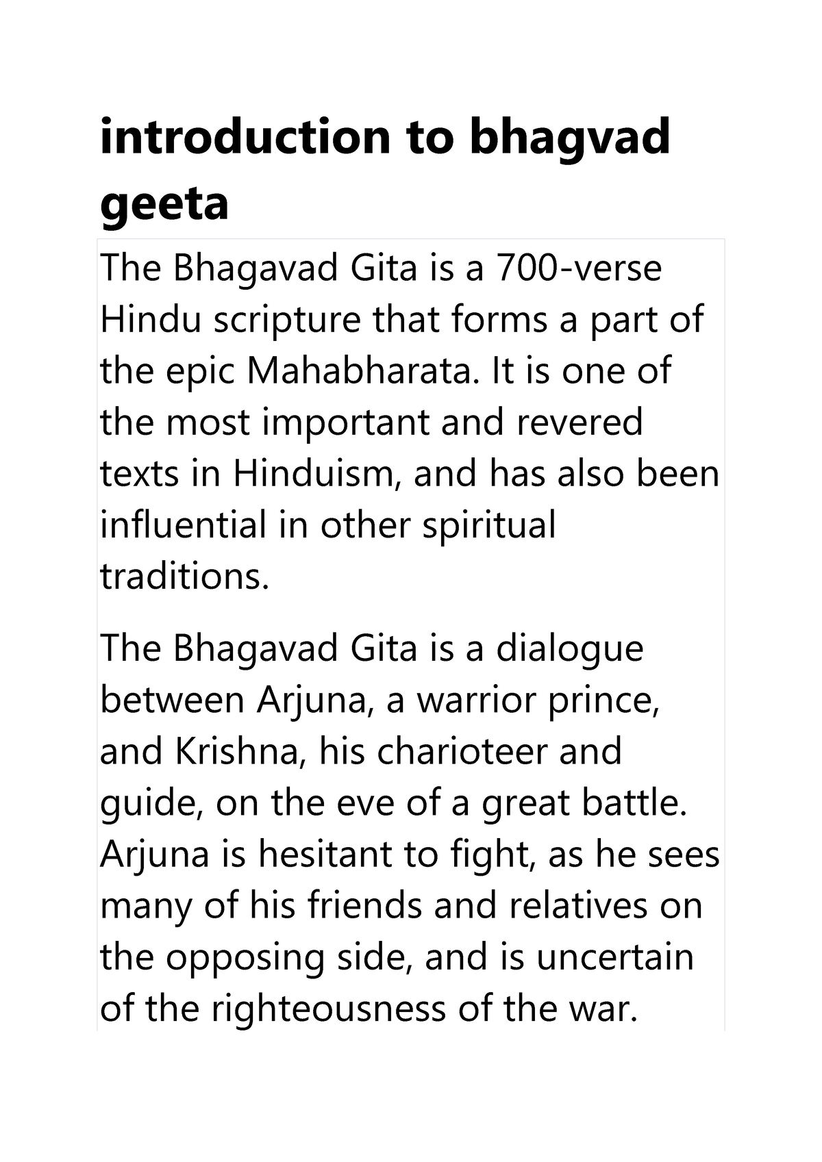 Introduction to bhagvad geeta 1-4 - introduction to bhagvad geeta The ...